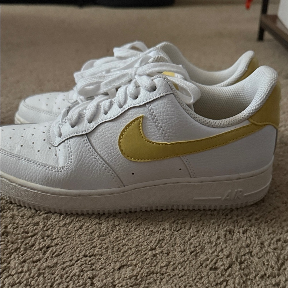 Nike Air Force 1 White and Yellow Shoes